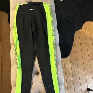 Zumba Fitness Black Leggings with Neon Lime Side Panels -Women’s